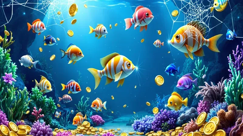 Layar arcade bawah laut X88 dengan ikan bergerak dan efek tembakan
